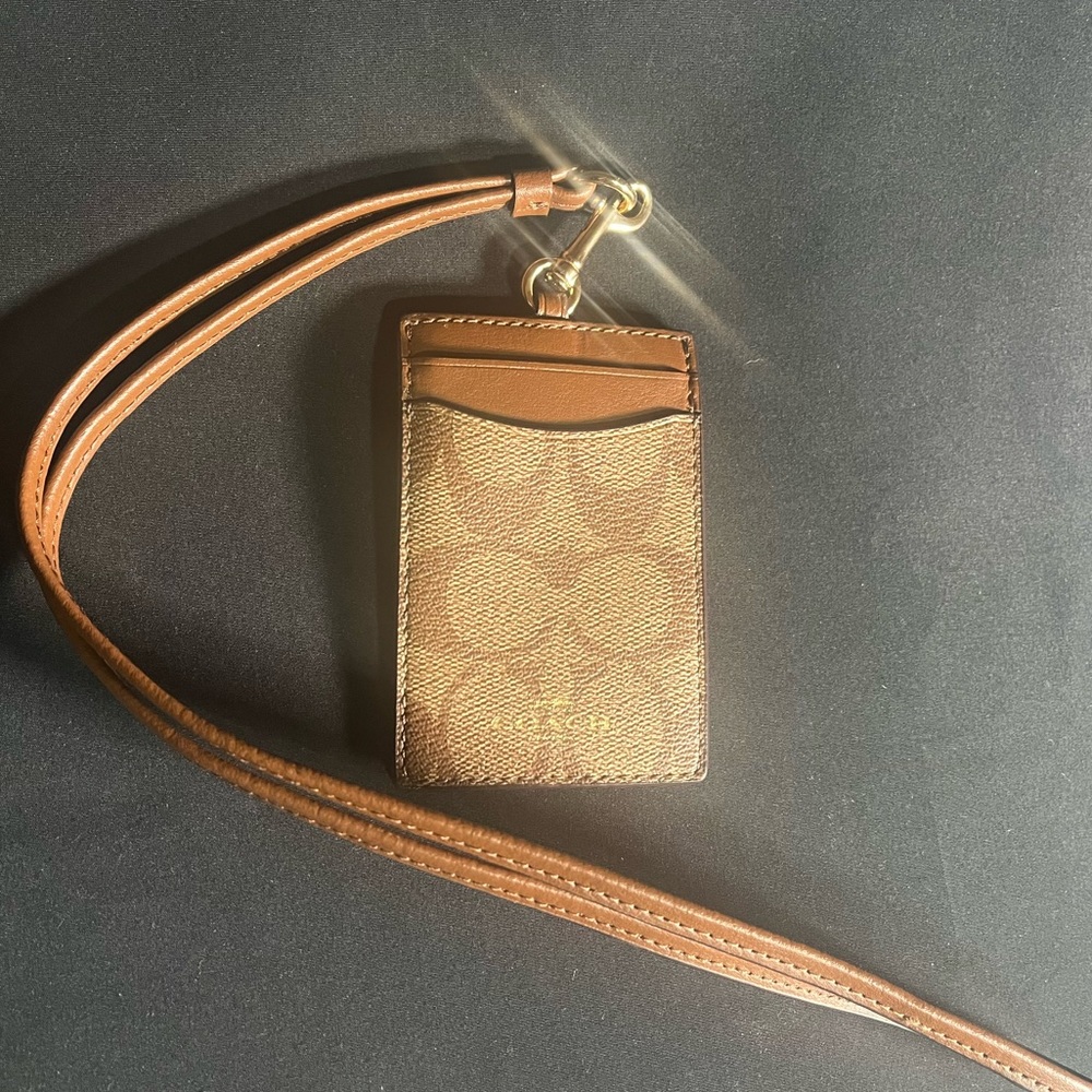 SOLD! Coach F63274 Canvas ID Holder  Lanyard - Khaki And Brown Saddle *Like New